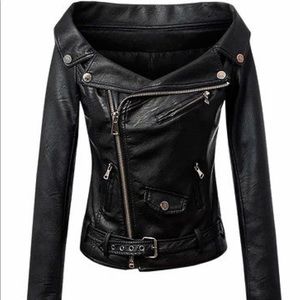 Off Shoulder Leather Jacket